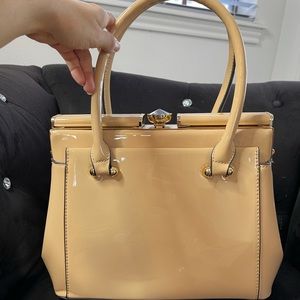 Patent Tan Vegan Leather Handbag